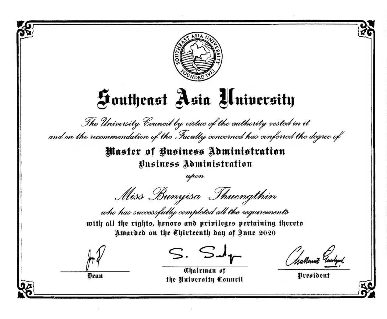 泰国东南亚大学学位证书